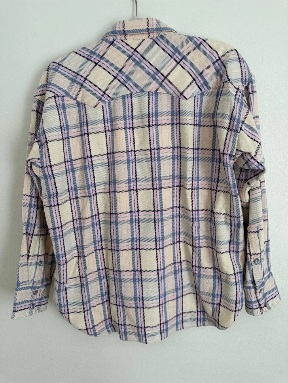 J. Crew Cream Plaid Button-Up Shirt Jacket with Pink and Blue Checks